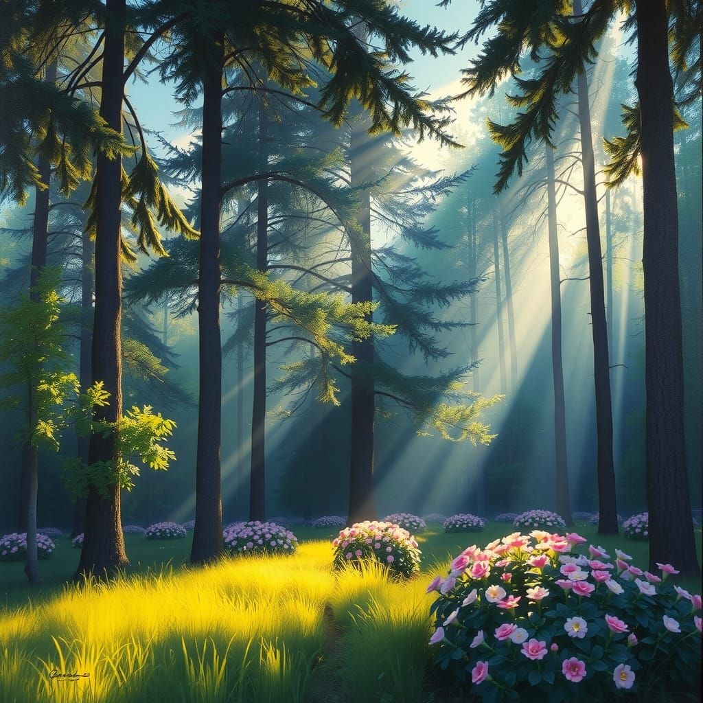 Serene Forest Scene in Luminist Style