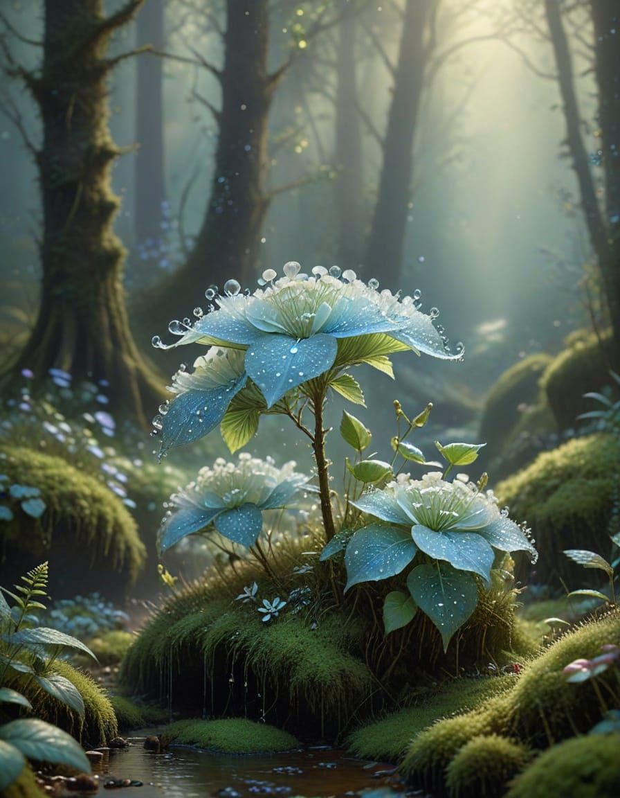 Glass Hydrangea on Forest Floor