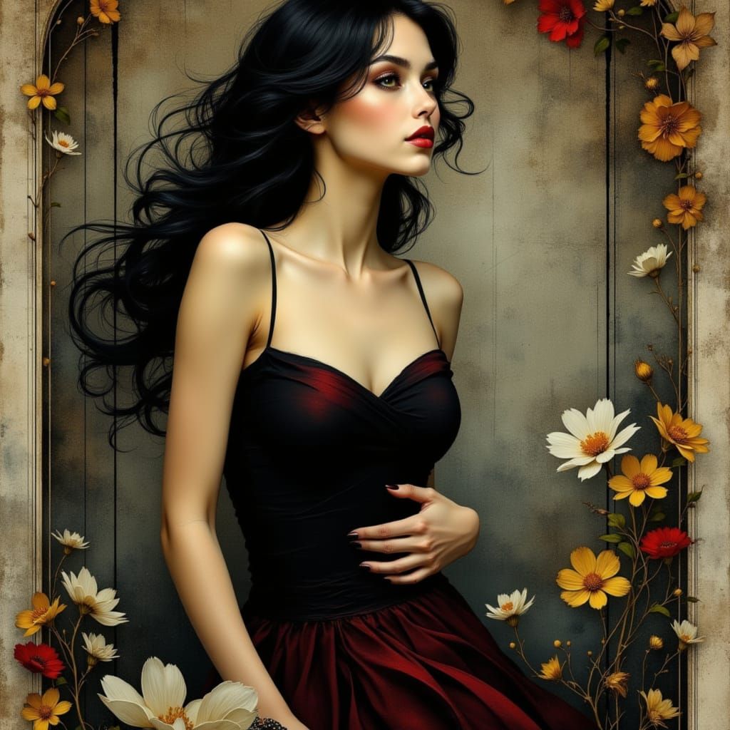 Elegant Woman Posing with Art Nouveau Details