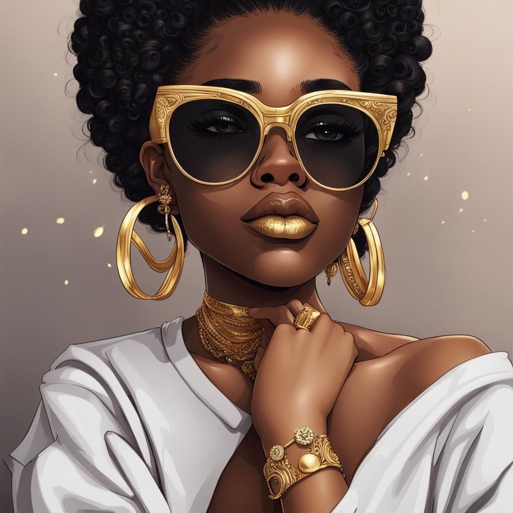Stylish Black Girl with Gold Glasses Portrait