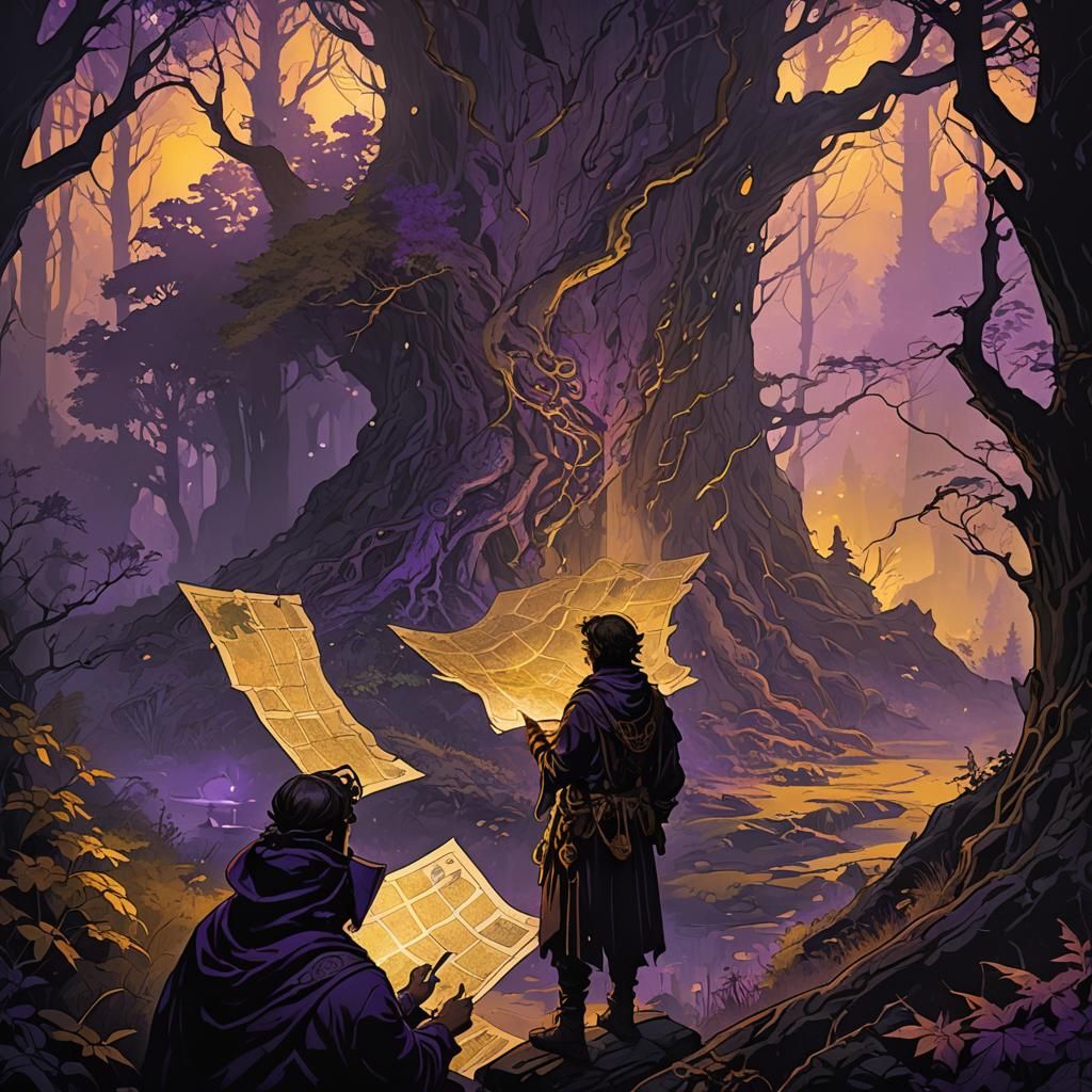 Shadowy Figure Studying Map in Dark Fantasy Art