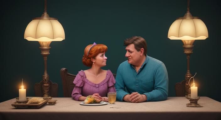 Romantic Flintstones Dinner with Jetsons in Background