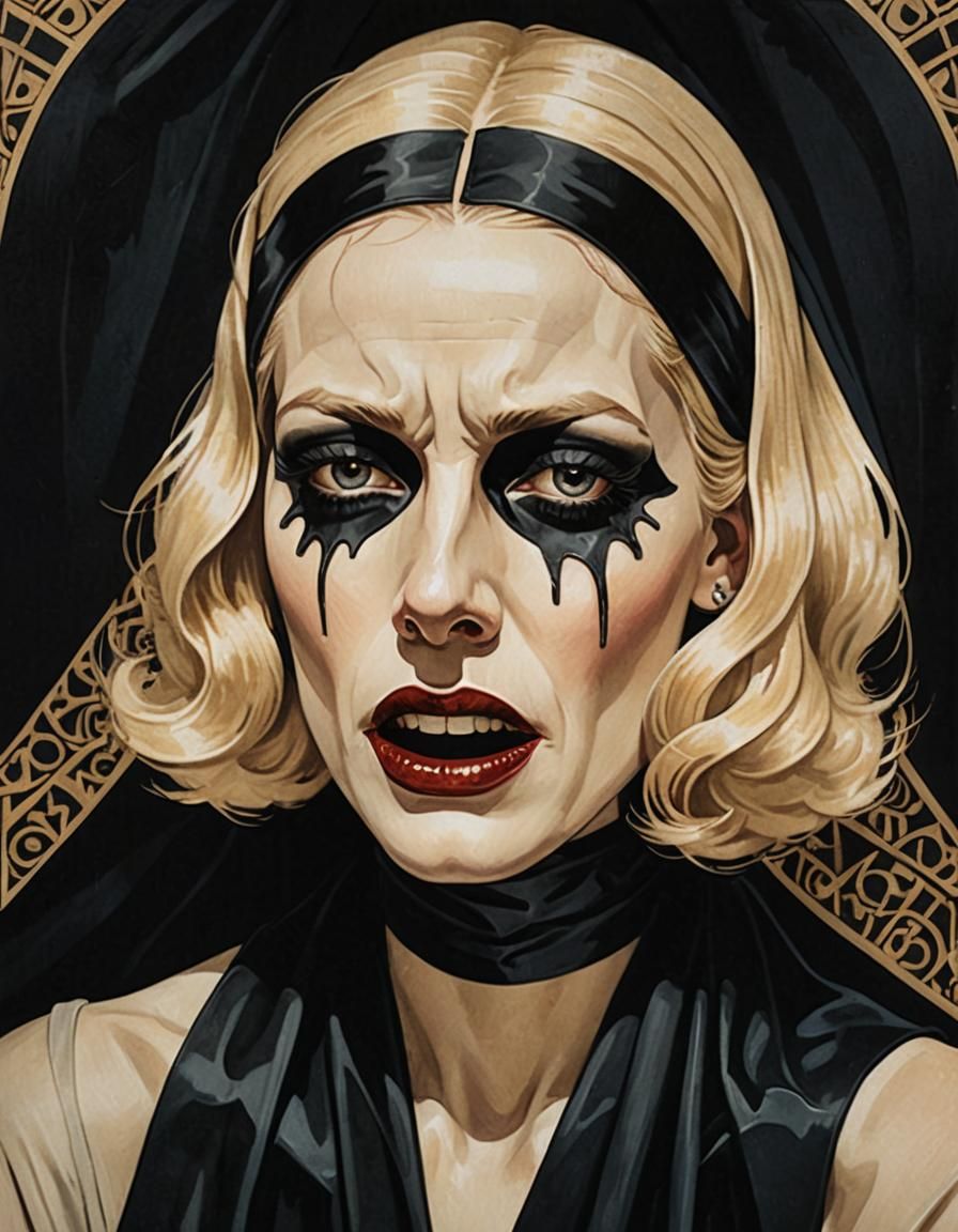 Art Deco Portrait: Woman with Sewn Mouth