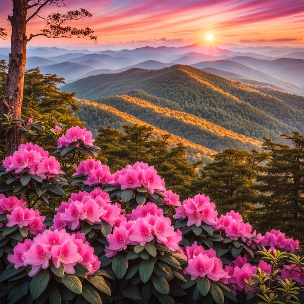 Rhododendrons Bloom on Roane Mountain at Sunset