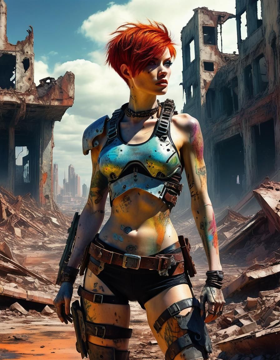 Post-Apocalyptic Cyborg Exploration in Sci-Fi Illustration