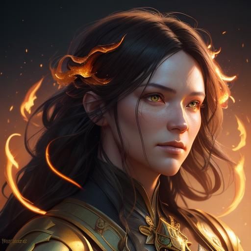 Living Flame Portrait in Radiant Golden Light