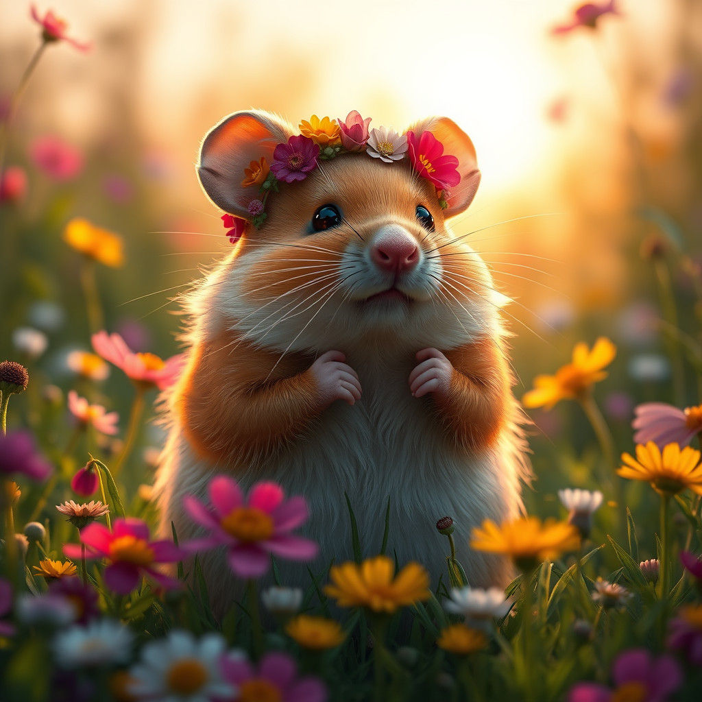Hamster in Meadow at Dawn, Matte Painting