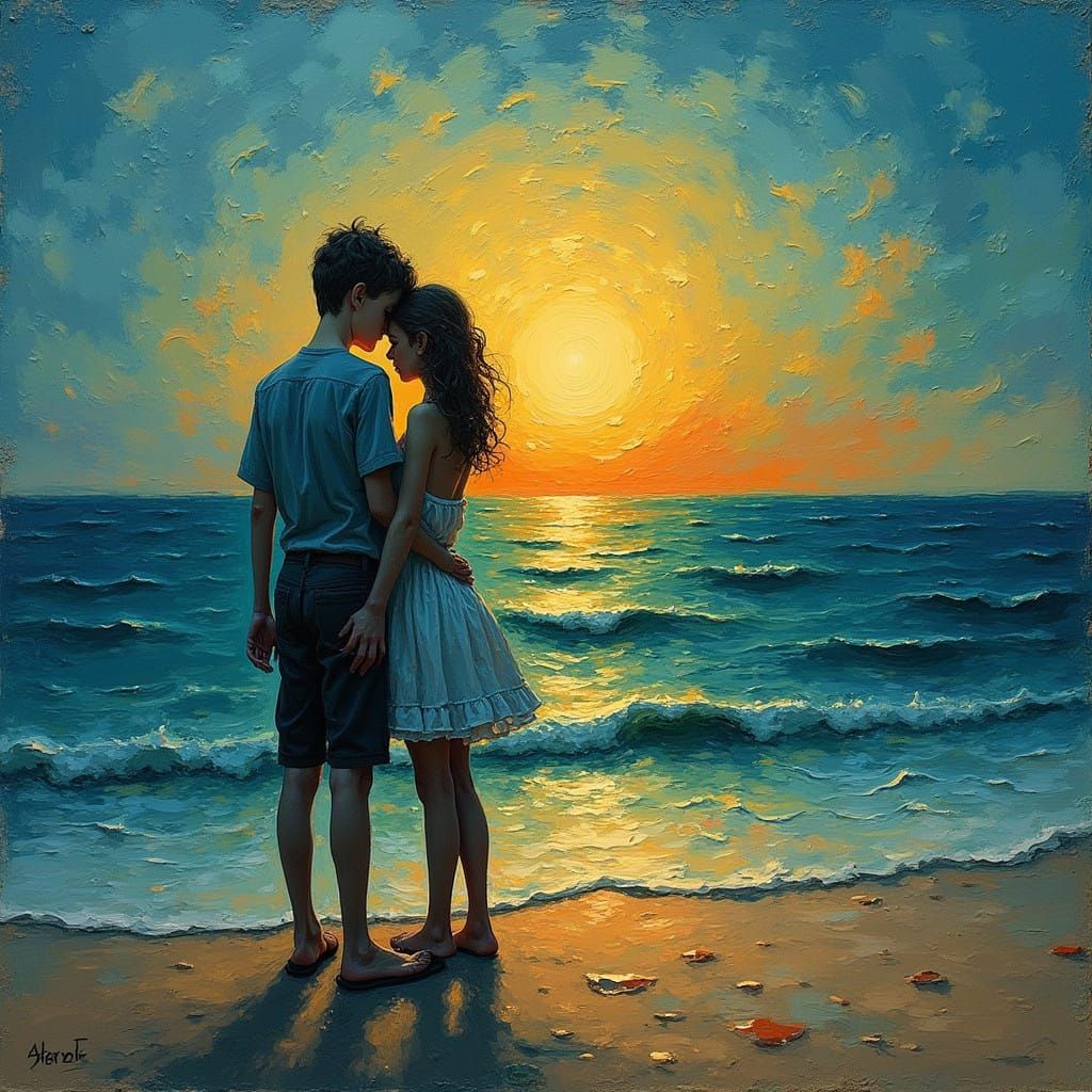 Love Shines on a Serene Beach at Dusk