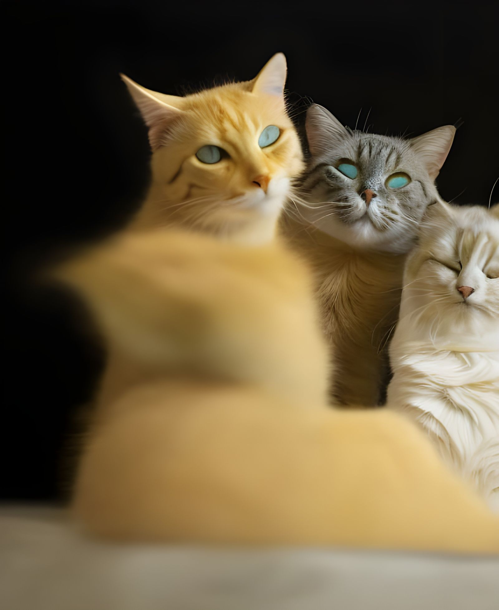 Surreal Cats on Antique Furniture with Embroidery