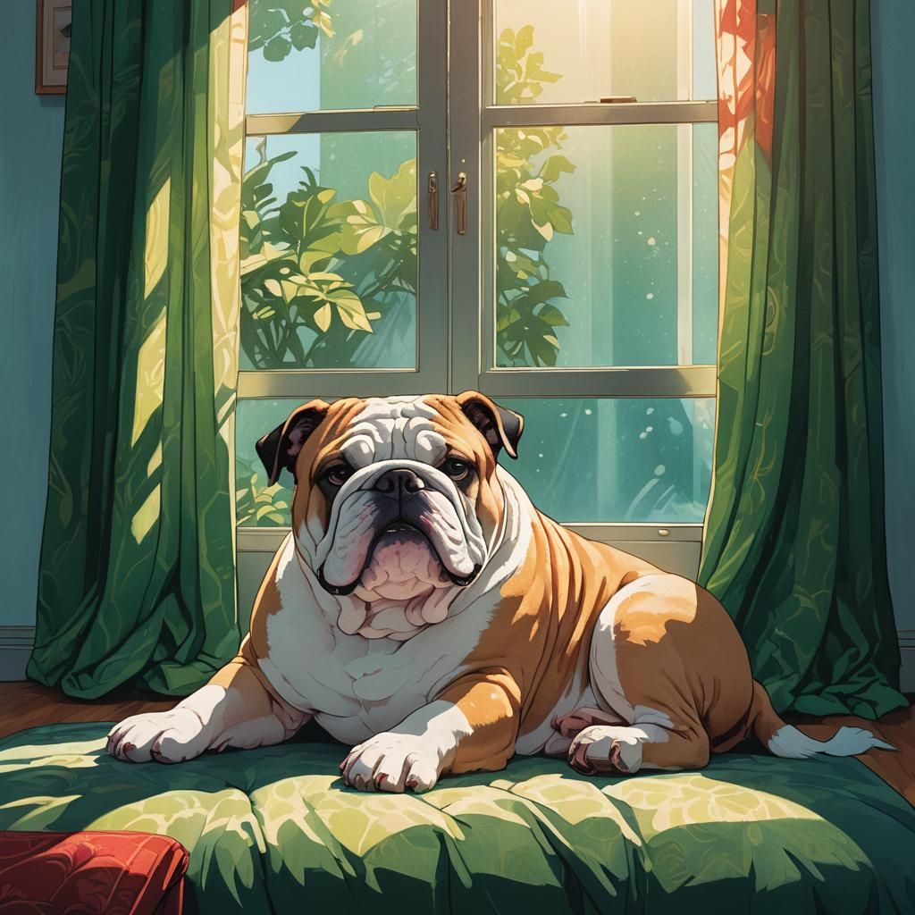 Bulldog Snoozing in Sun-Drenched Modern Room