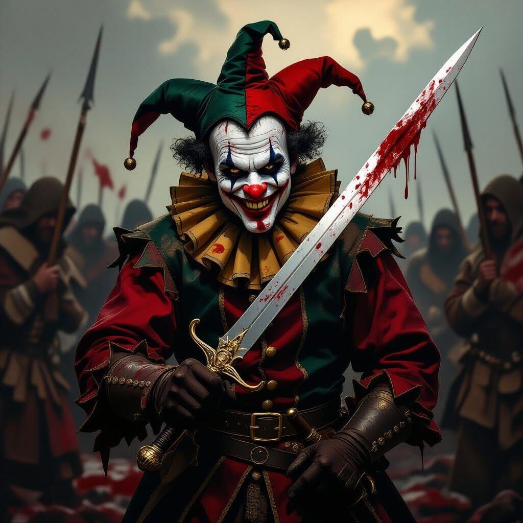 Bloody Jester Wields Rapier on Battlefield