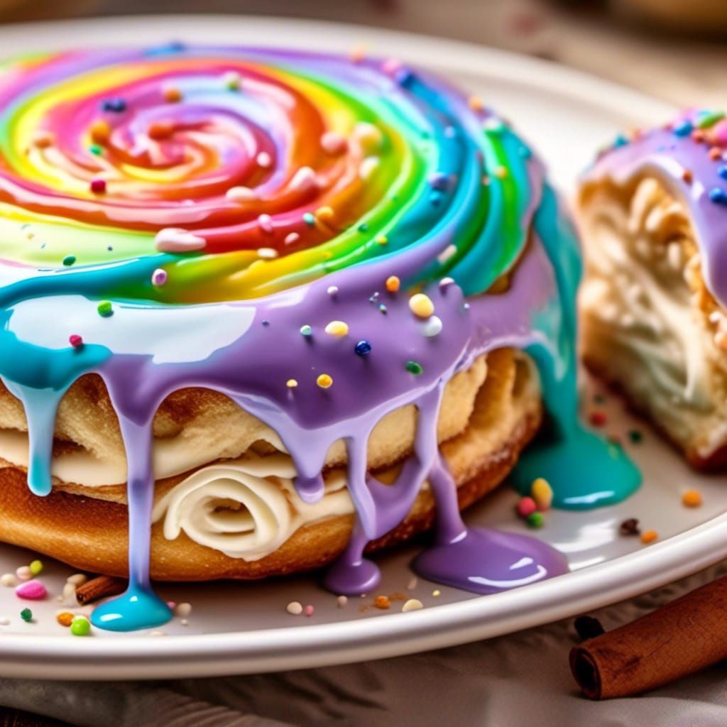 Delicious Cinnamon Rolls with Reflective Rainbow Icing