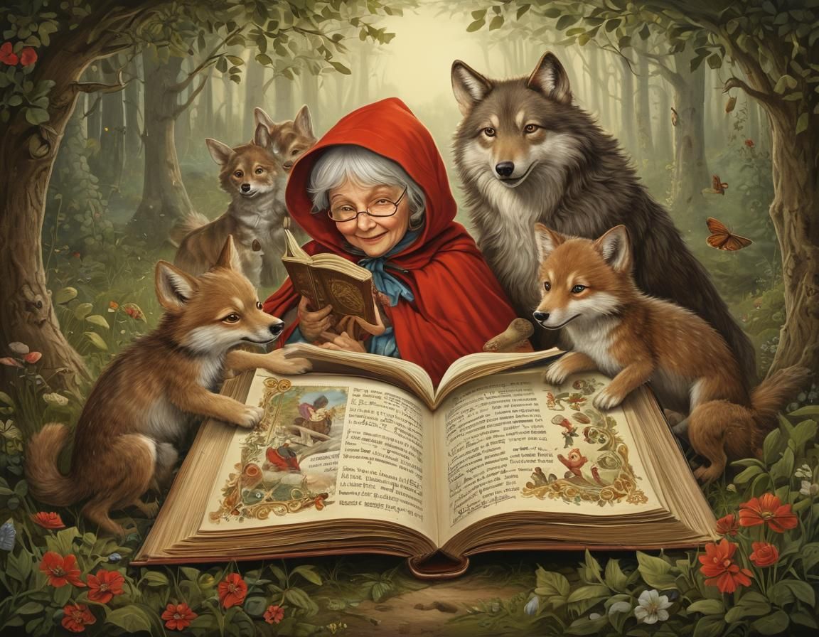 Grandmother Reading Fairy Tales: Whimsical Illustration