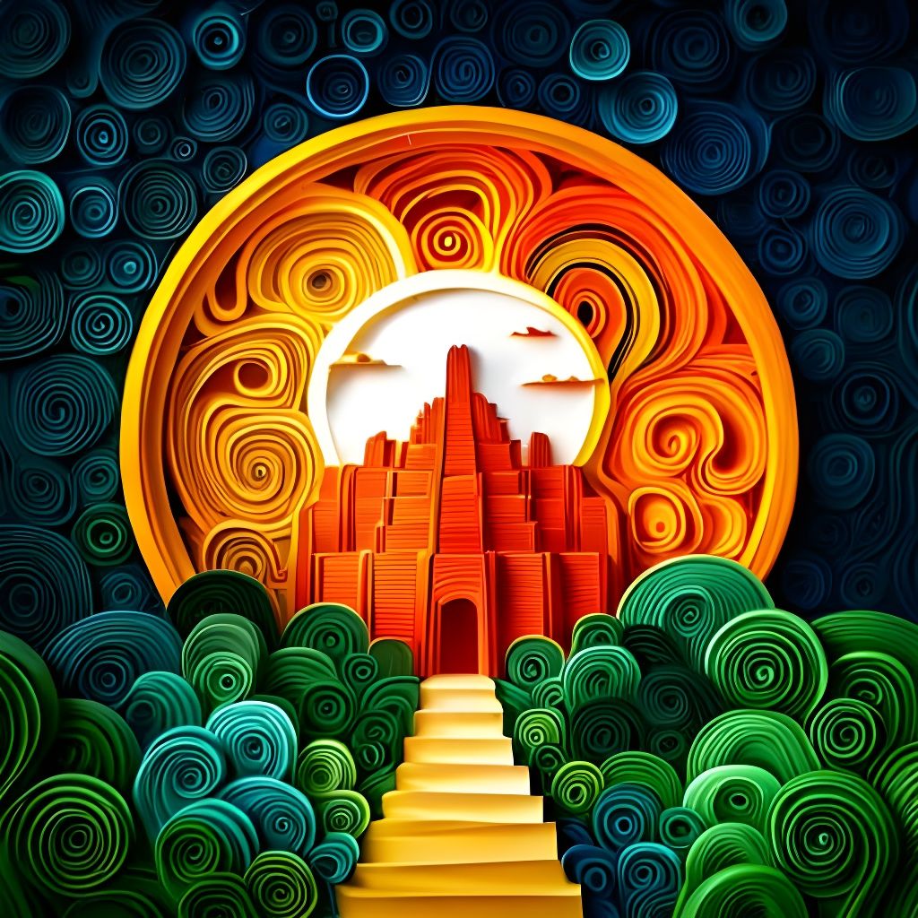 Sunset Over Ancient Maya Ruins: Paper Quilling Art