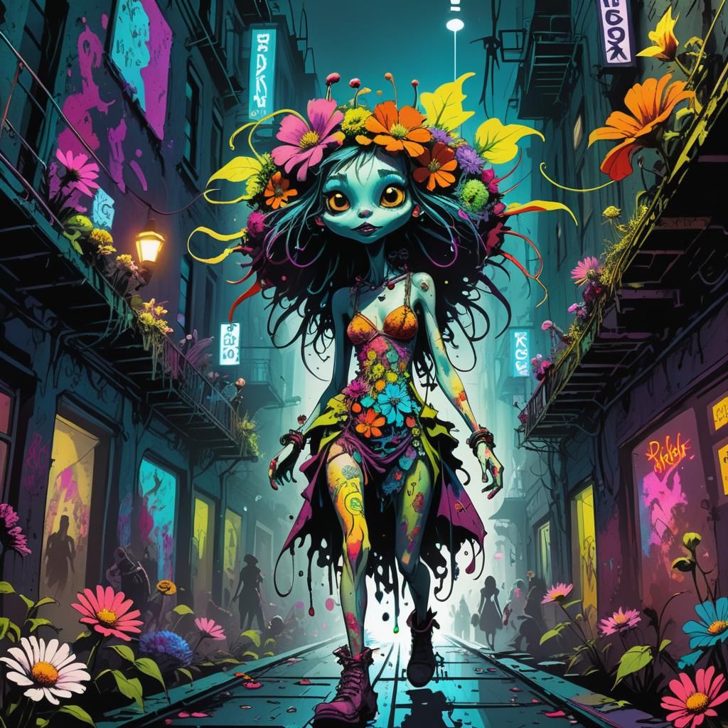 Flower Creature in Bohemian Cyberpunk Fashion