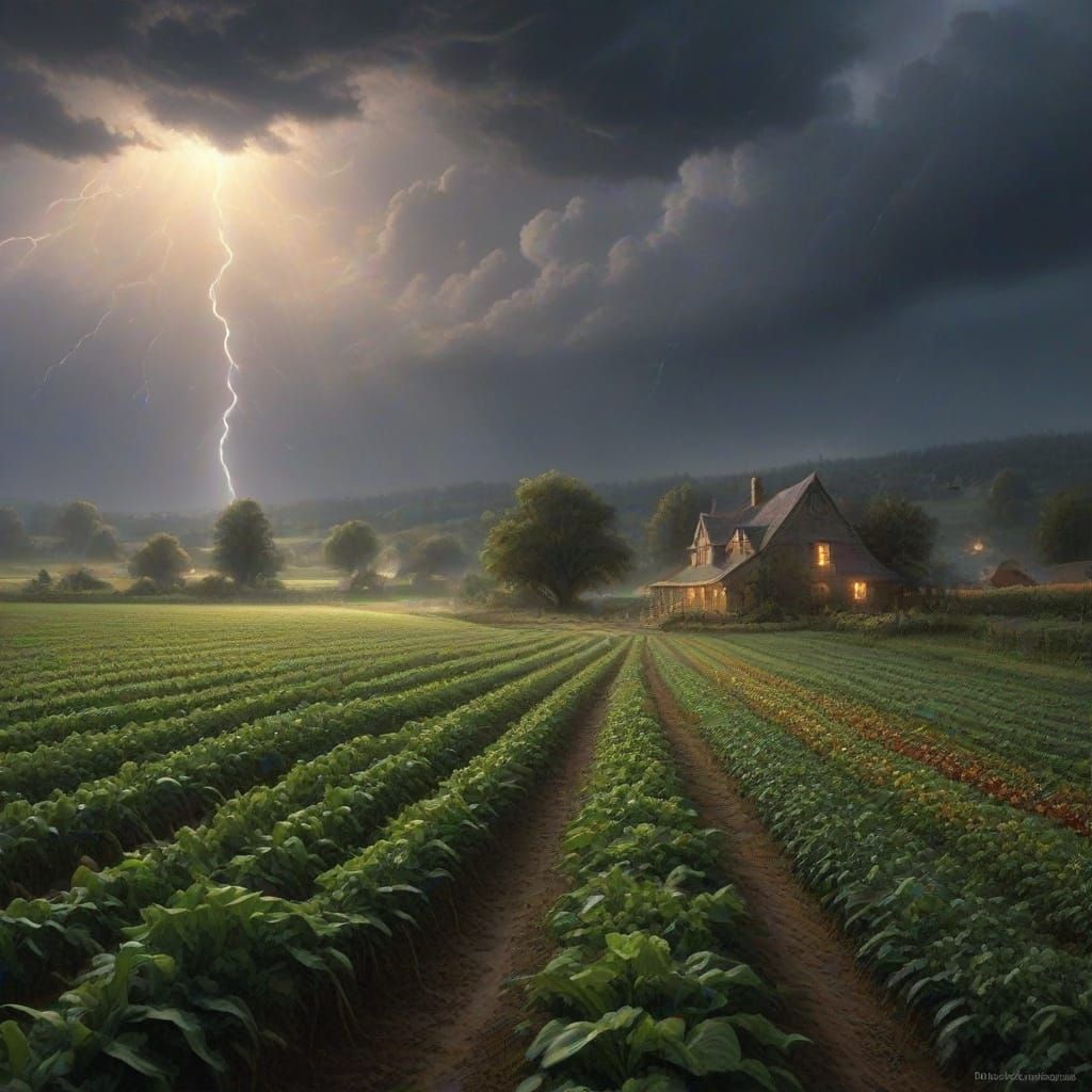 Ethereal Fantasy Thunderstorm Over Harvest Fields