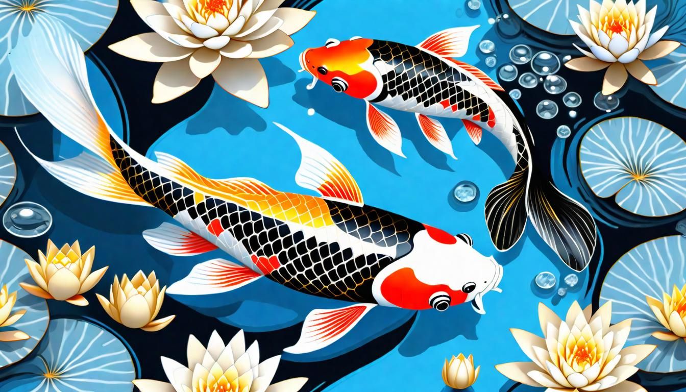 Koi Pond with Water Lilies in Abstract Fractal Art