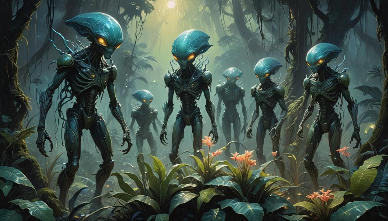 Bioluminescent Jungle Gathering: An Impressionist Oil Painti...