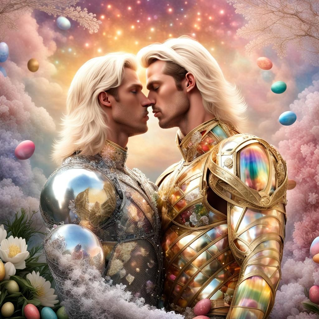 Hyperreal Kiss in a Fantasy Easter Garden