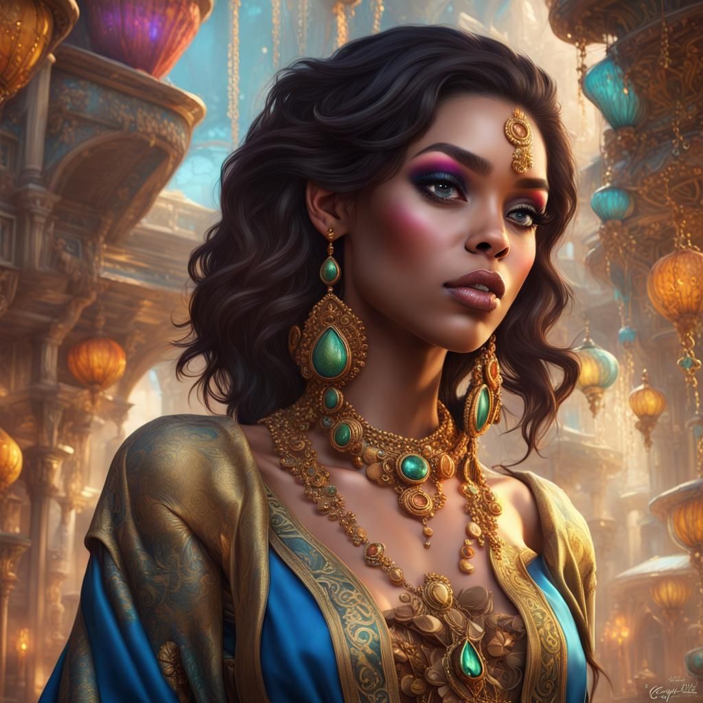 Vibrant Portrait of a Pretty Girl in Fantasy Style