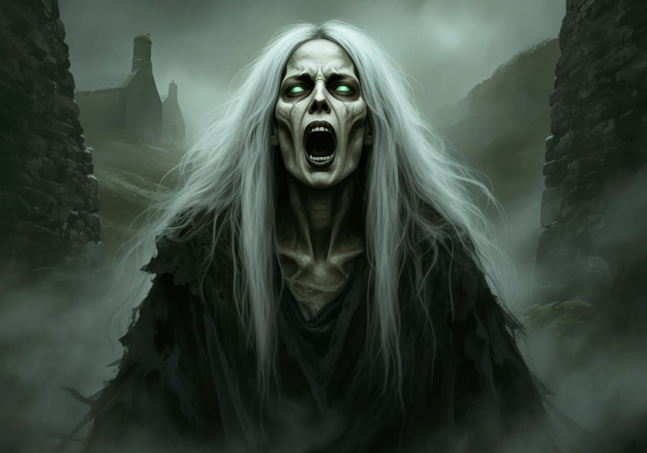 Eerie Banshee Screaming in Irish Landscape