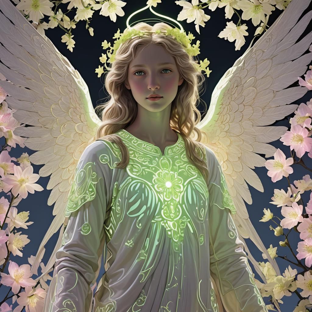 Fluorescent Angelic Figure in Radiant Light