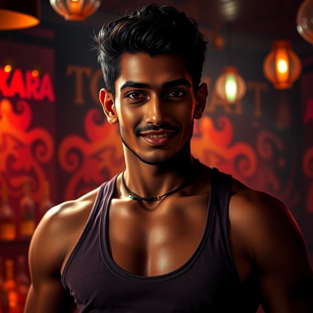 Handsome South Indian Man in Hyperrealistic Splash Art