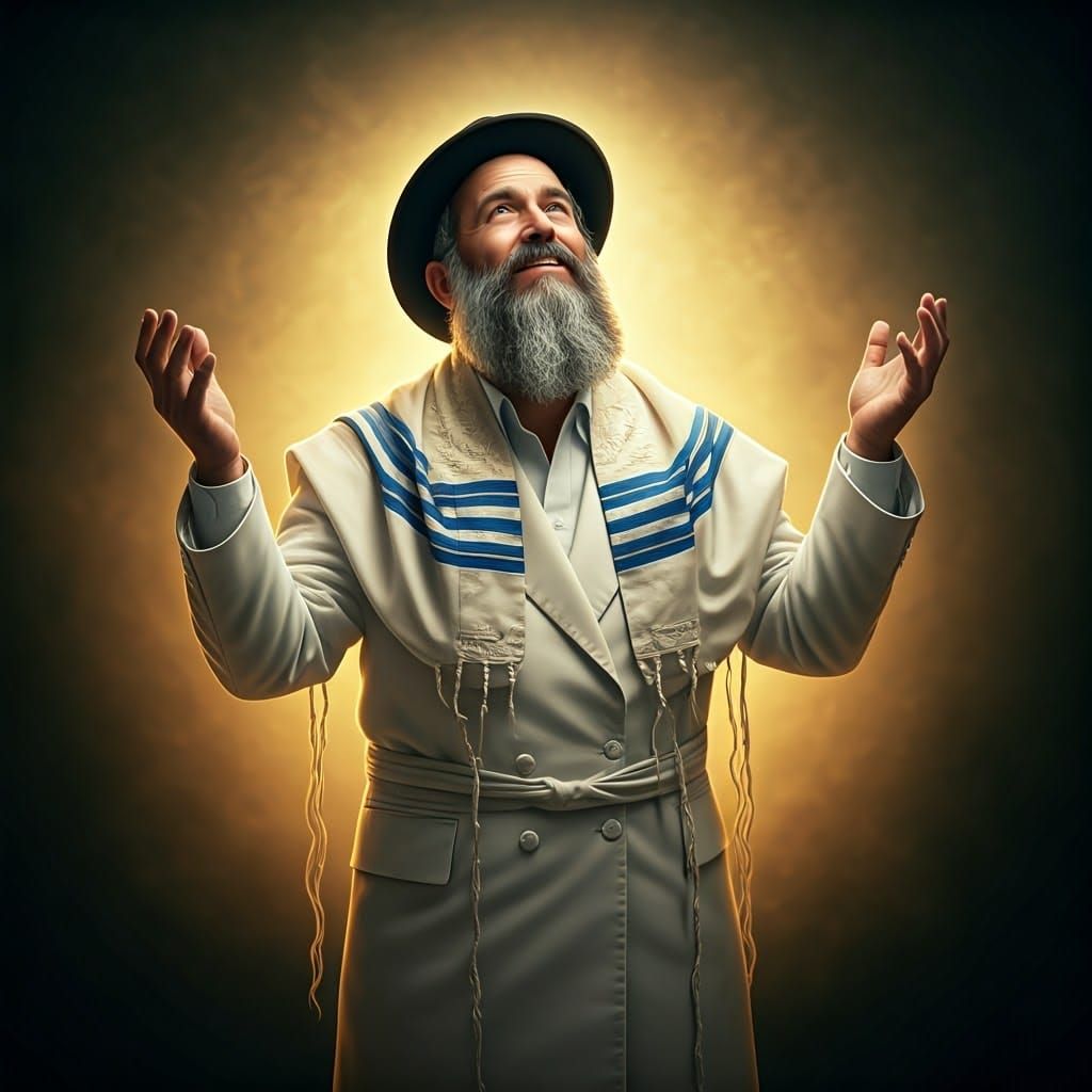 Orthodox Jew in White Suit and Tallit