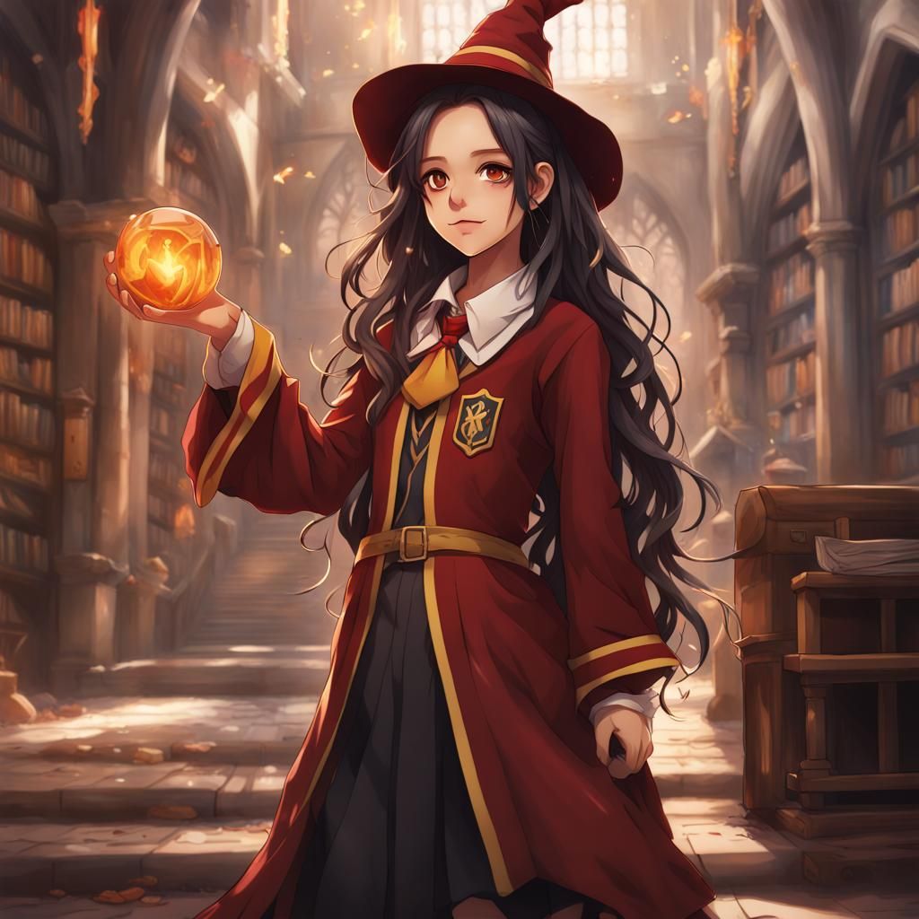 Jenna Ortega as Gryffindor Witch in Anime Style