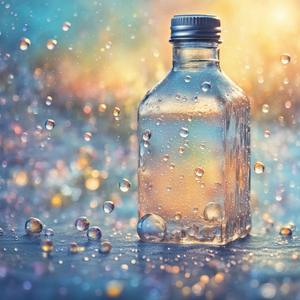 Magical Water Bottle: Surreal Macro Oil Painting