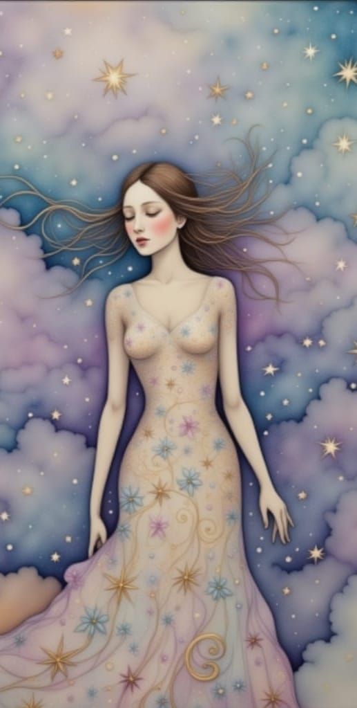 Ethereal Deity Descends in Surrealist Sky