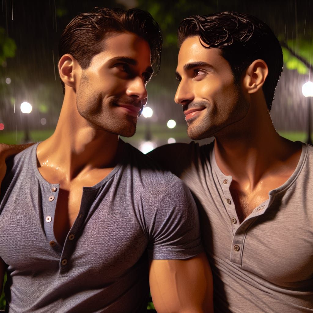 Couple in the park after rainfall started