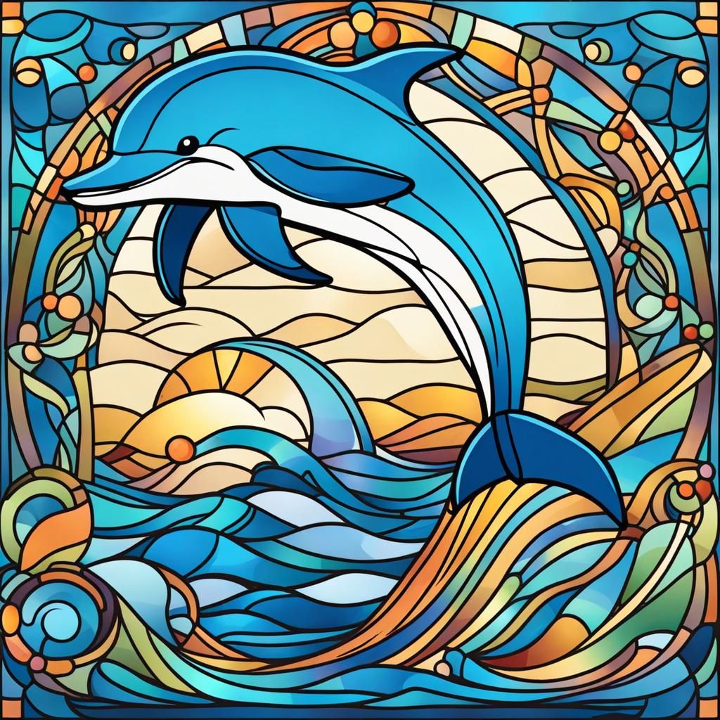 Dolphin Leaps in Stained Glass Style