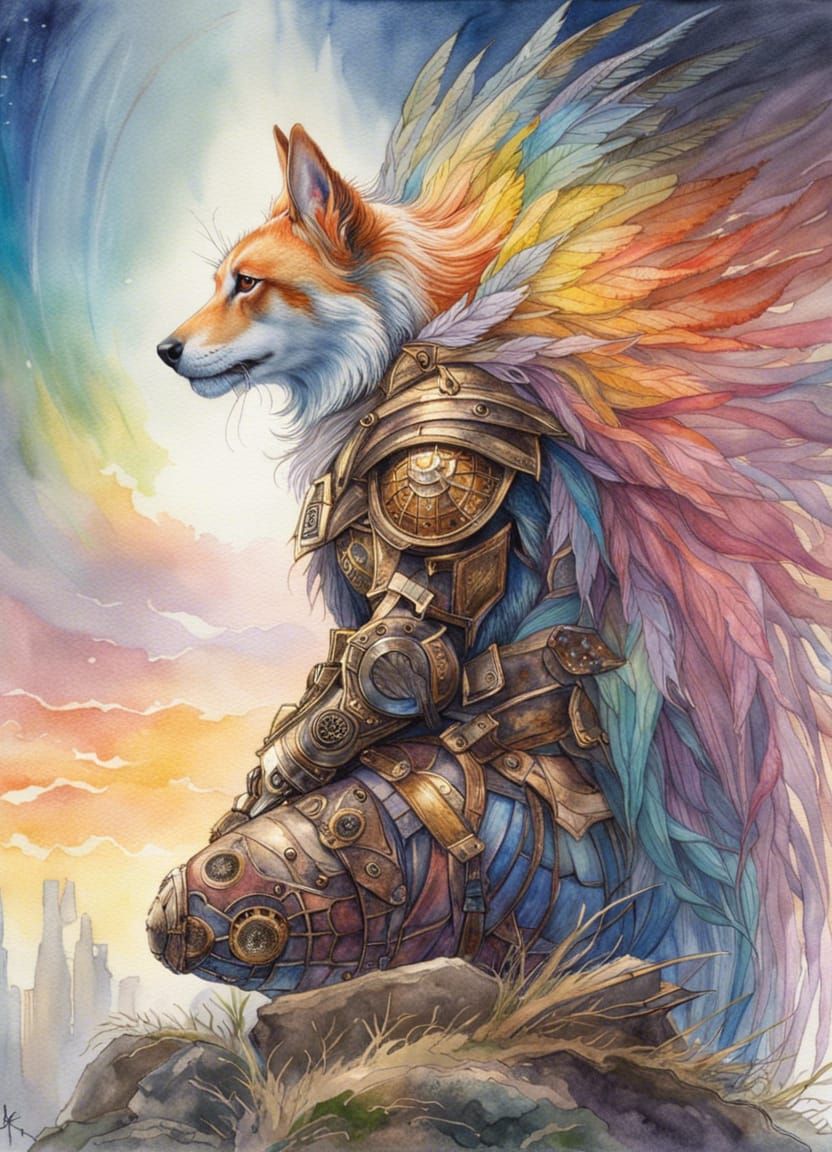 Rainbow Bridge Guardian in Watercolour Style