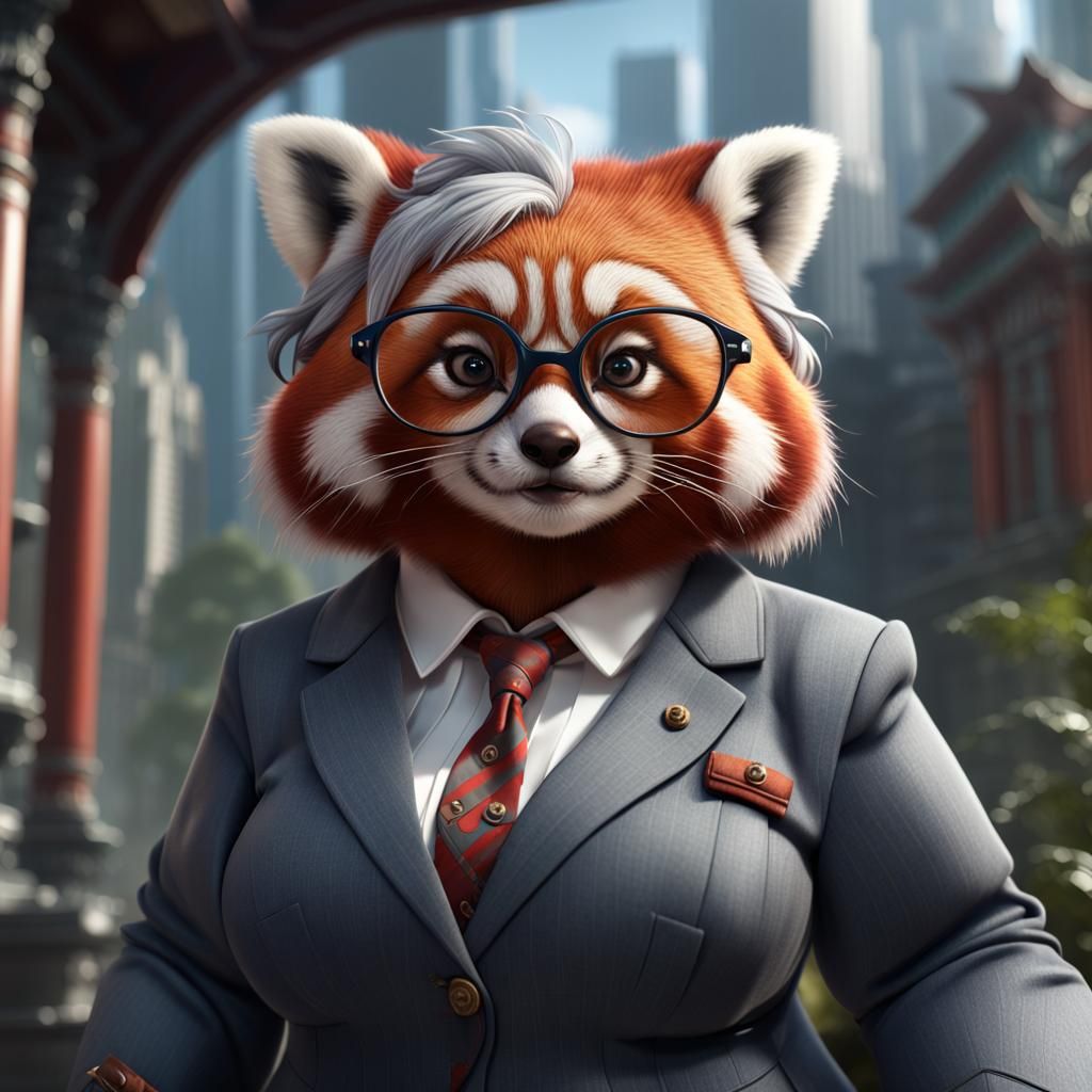 Anthropomorphic Red Panda in Suit, Detailed Digital Art