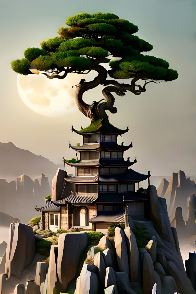 Bonsai Temple Digital Matte Painting in 4K