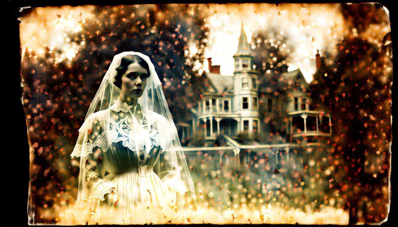 Ethereal Victorian Ghost in Double Exposure Photo