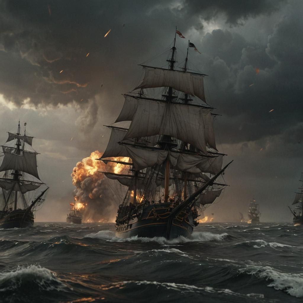 Epic Naval Battle in Stormy Seas