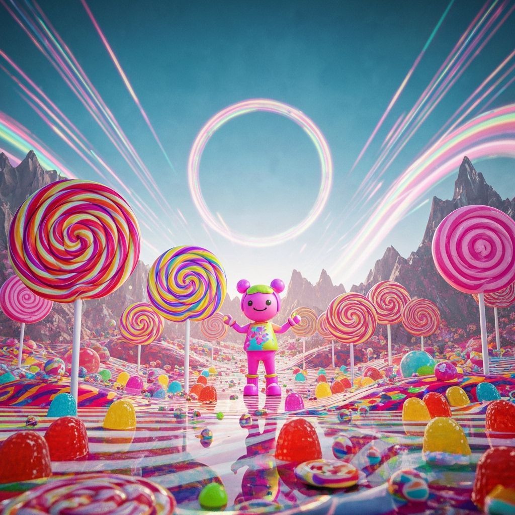 Vibrant Candy Landscape in Hyperrealistic Digital Art