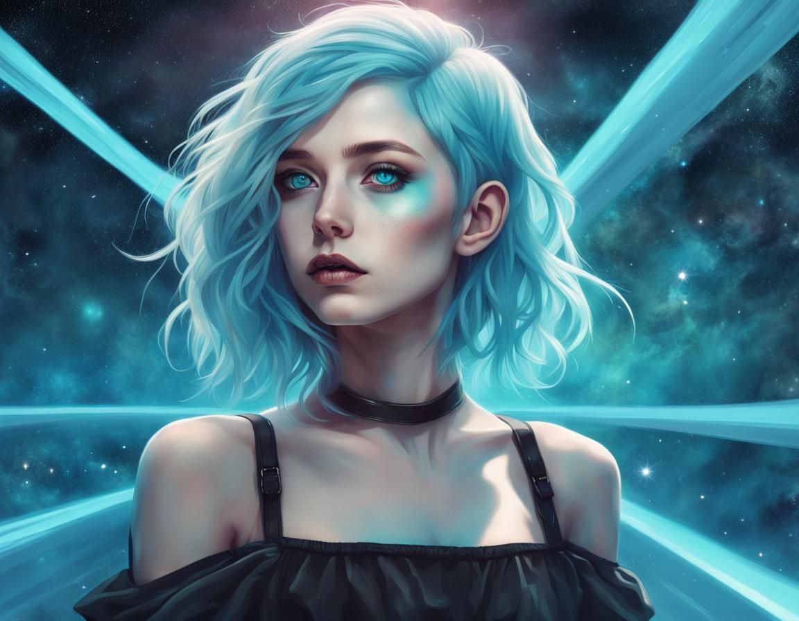 Enchanting Galactic Girl Portrait in Space Landscape