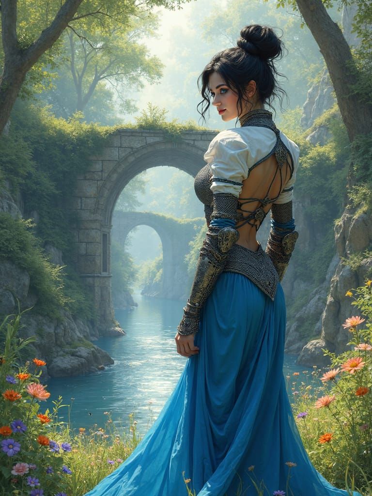 Surreal Goddess of Life Stands Tall in Serene Natural World