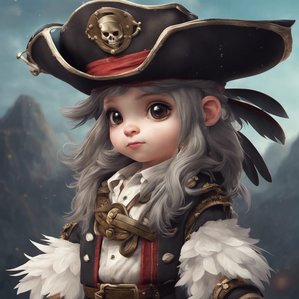 Cute Penguin Pirate Captain on Ship Wheel