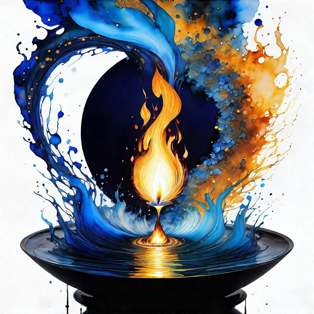 Breathtaking Blue Flame Rising from Water, Klimt-inspired