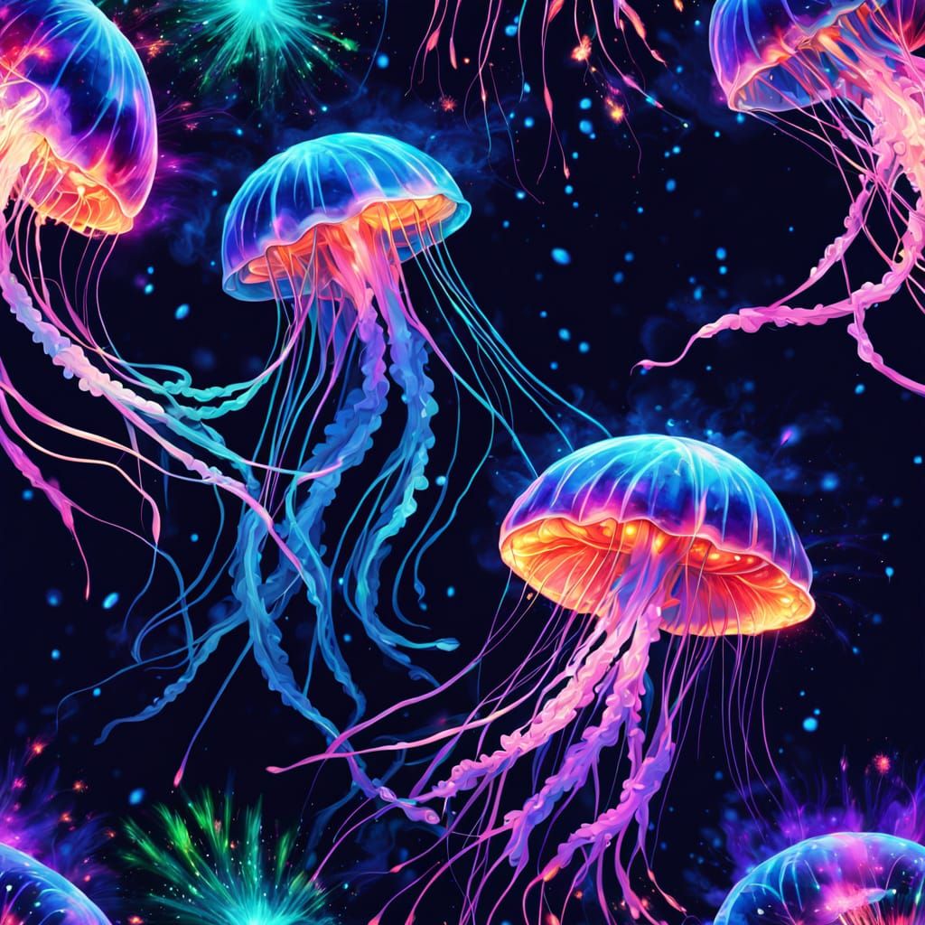 Jellyfish Amidst Explosive Fireworks Display