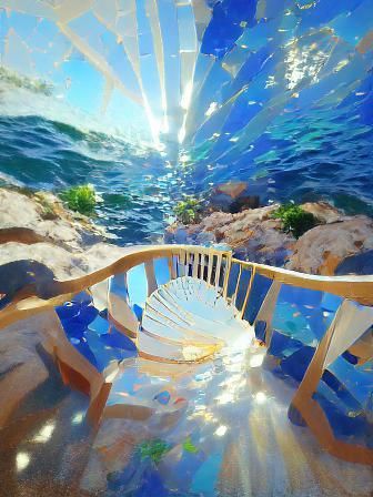 Staircase to Ocean: Impressionistic 8K 3D Rendering
