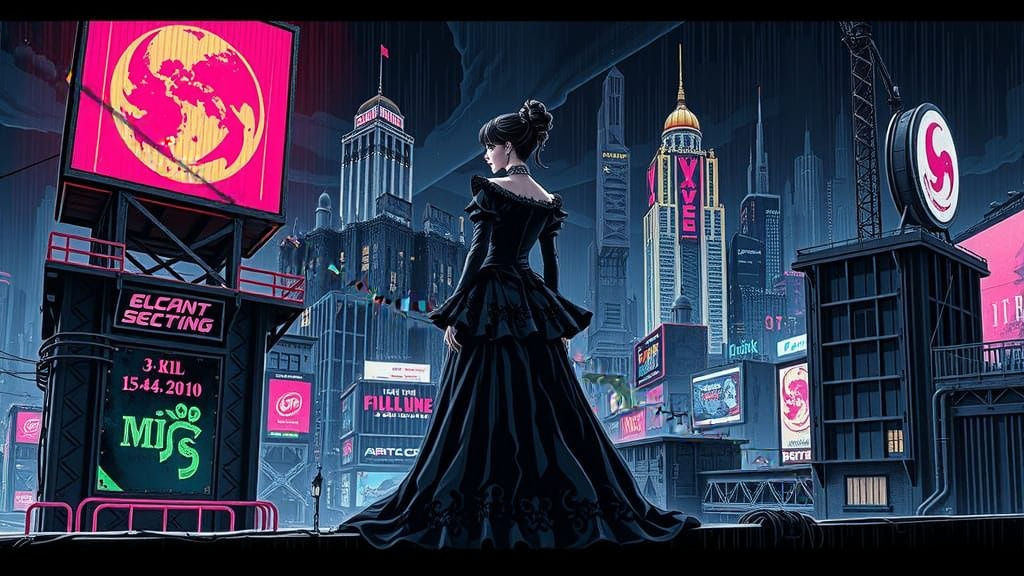 Gothic Cyberpunk Woman on Rooftop