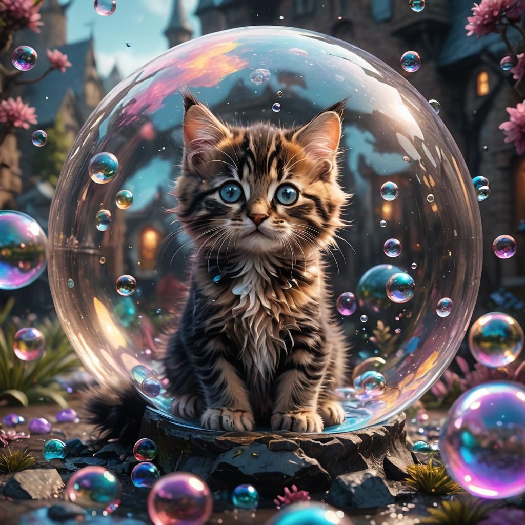 Kitten in a Bubble: Detailed Fantasy Concept Art