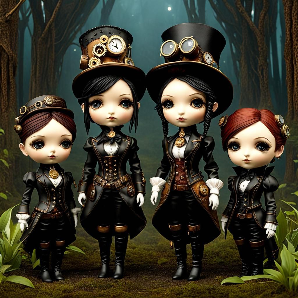 Optimistic Steampunk Chibi Moppets in Fairycore Style