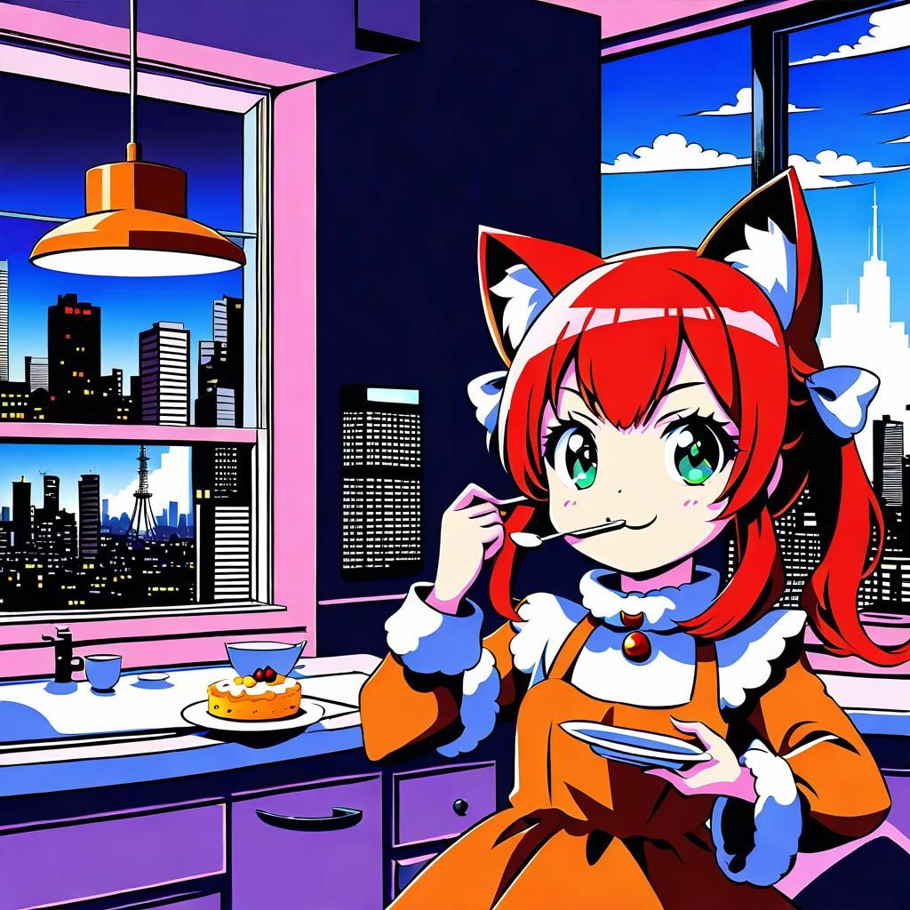 Pop Art Cat-Girl Breakfast in Tokyo