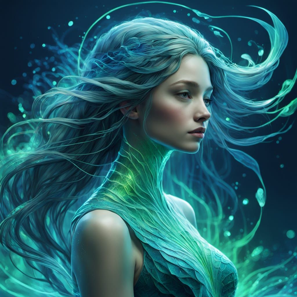Mermaid Made of Code Swims in Digital Ocean